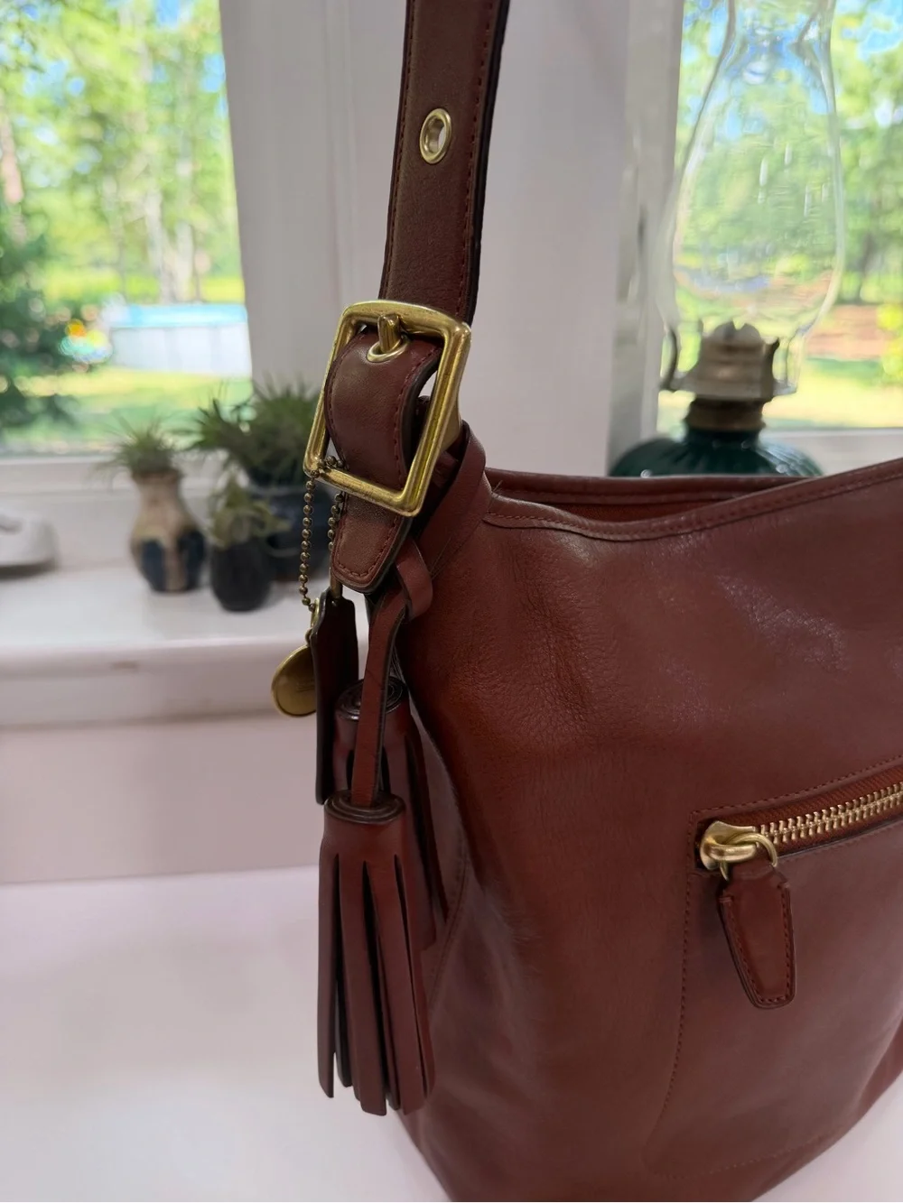 Coach Legacy Tassle 19889 Brown Leather Shoulder Bag with Wallet